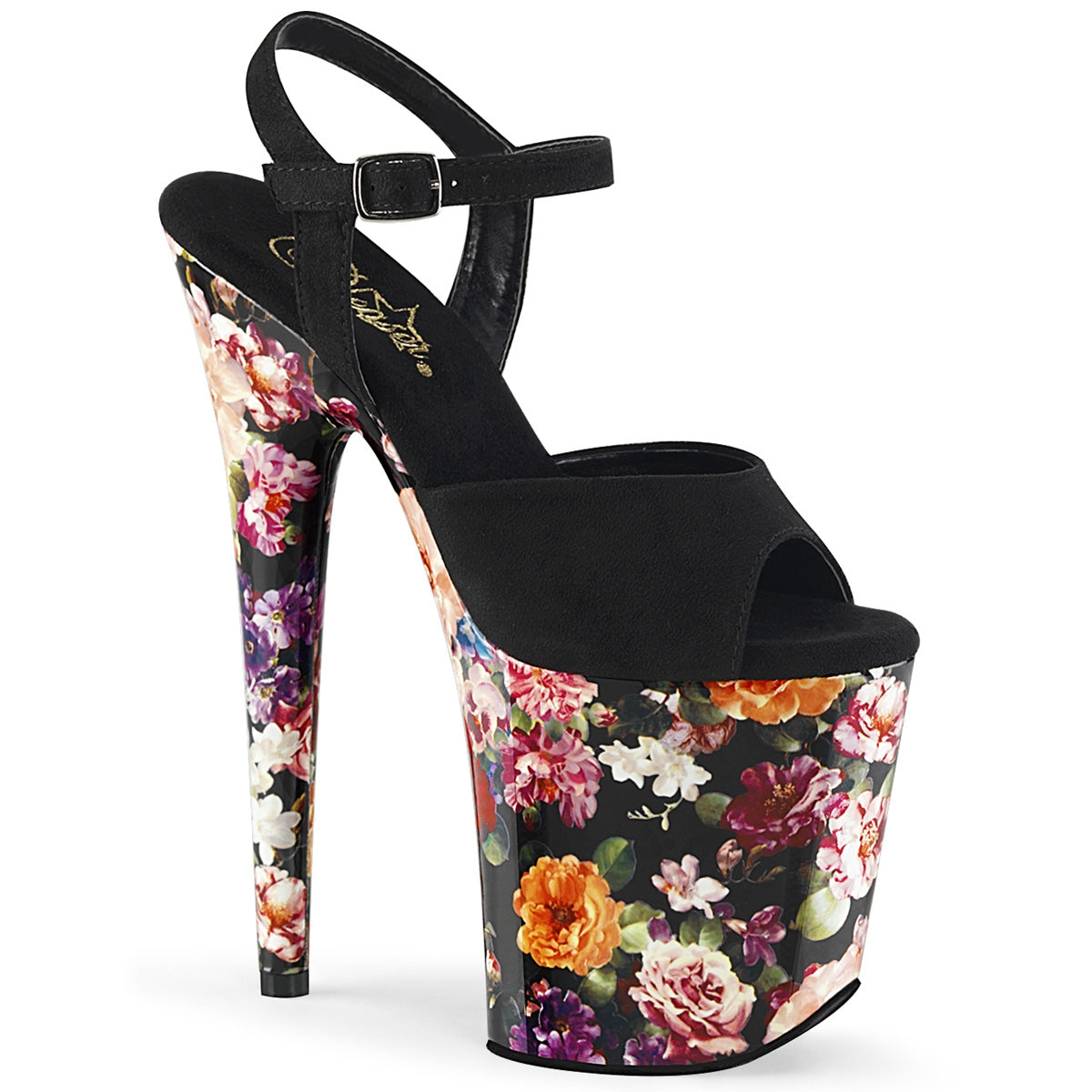 FLAMINGO-809WR - Blk Faux Suede/Flower Print Wrapped