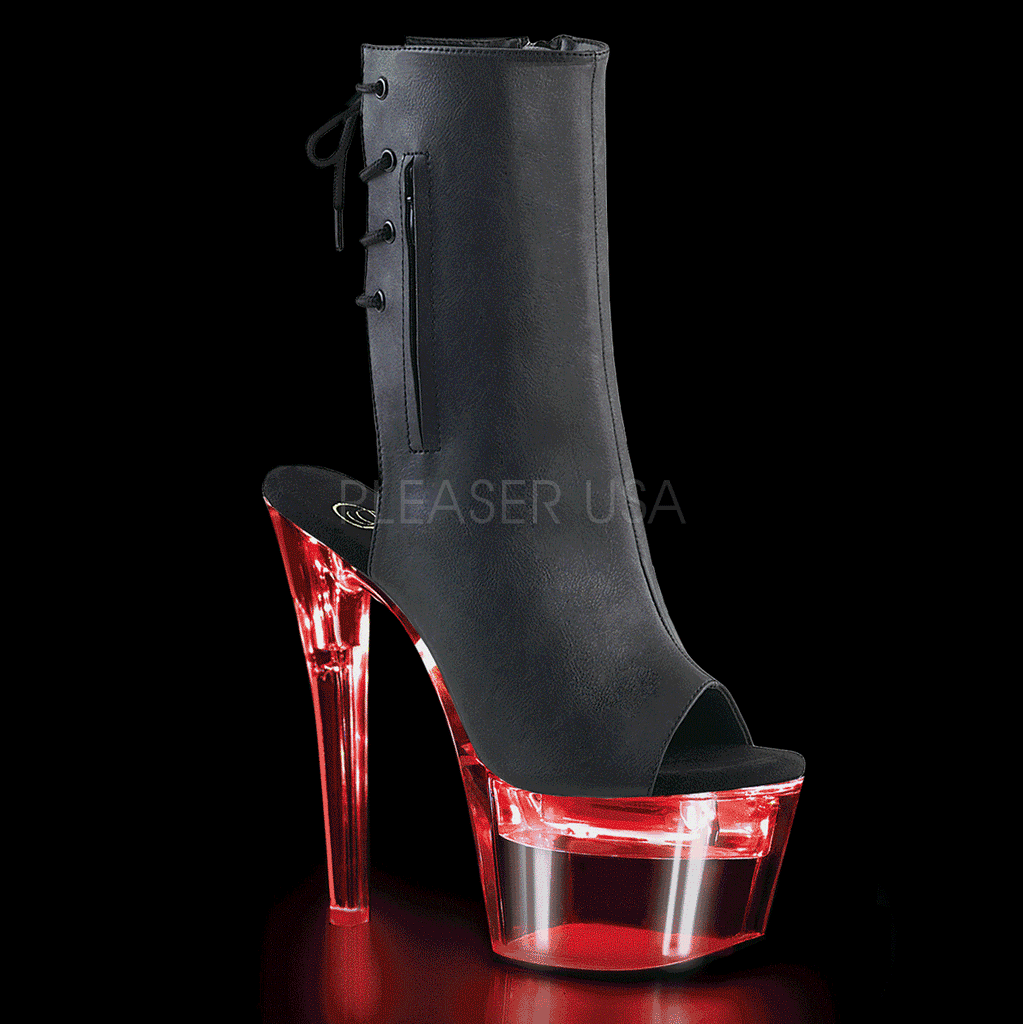 PLEASER Flashdance-1018-7 Black Faux Leather Chargeable Multi Colour Light Up Stripper Pole Heels - A Shoe Addiction