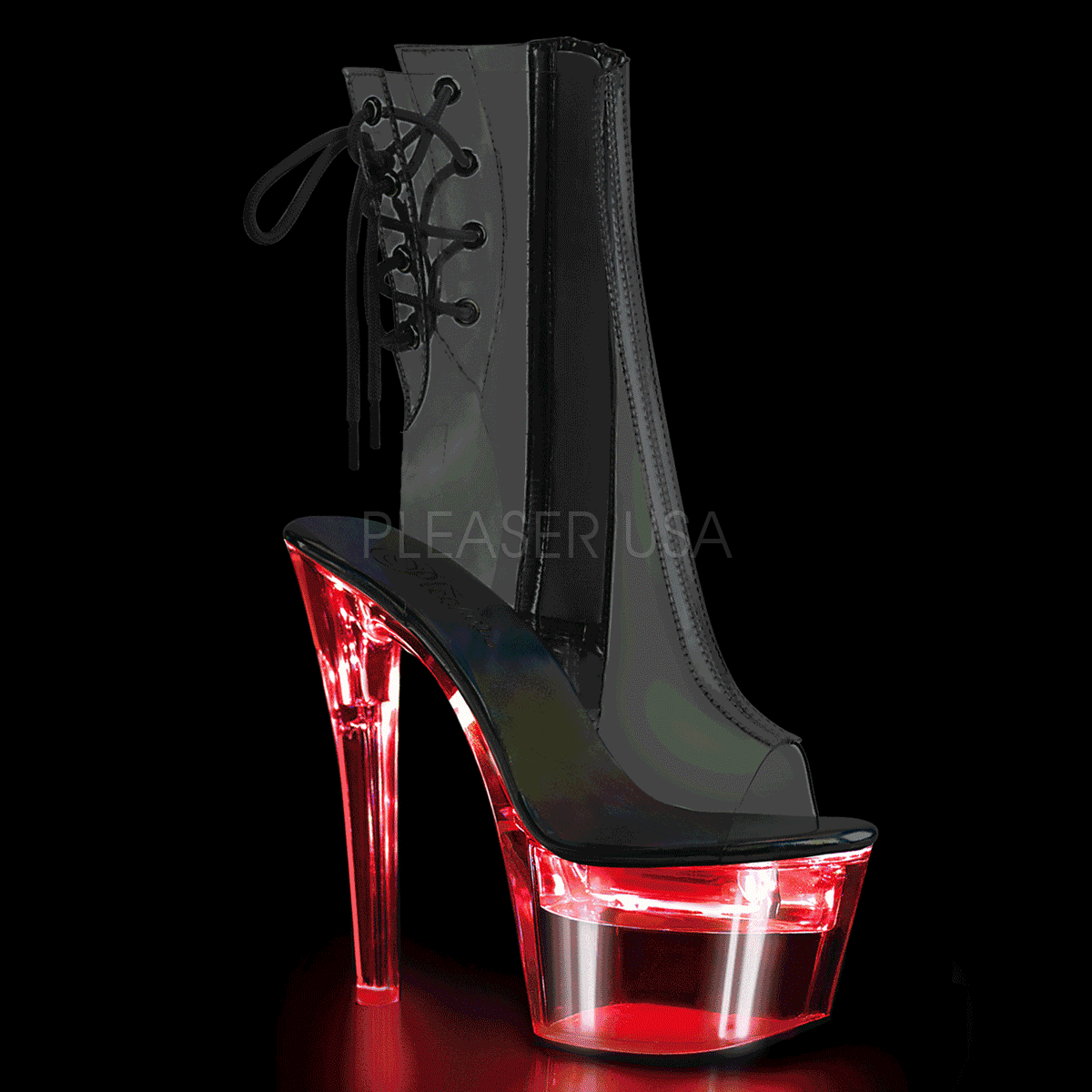 PLEASER Flashdance-1018C-7 Clear Chargeable Multi Colour Light Up Stripper Pole Heels - A Shoe Addiction