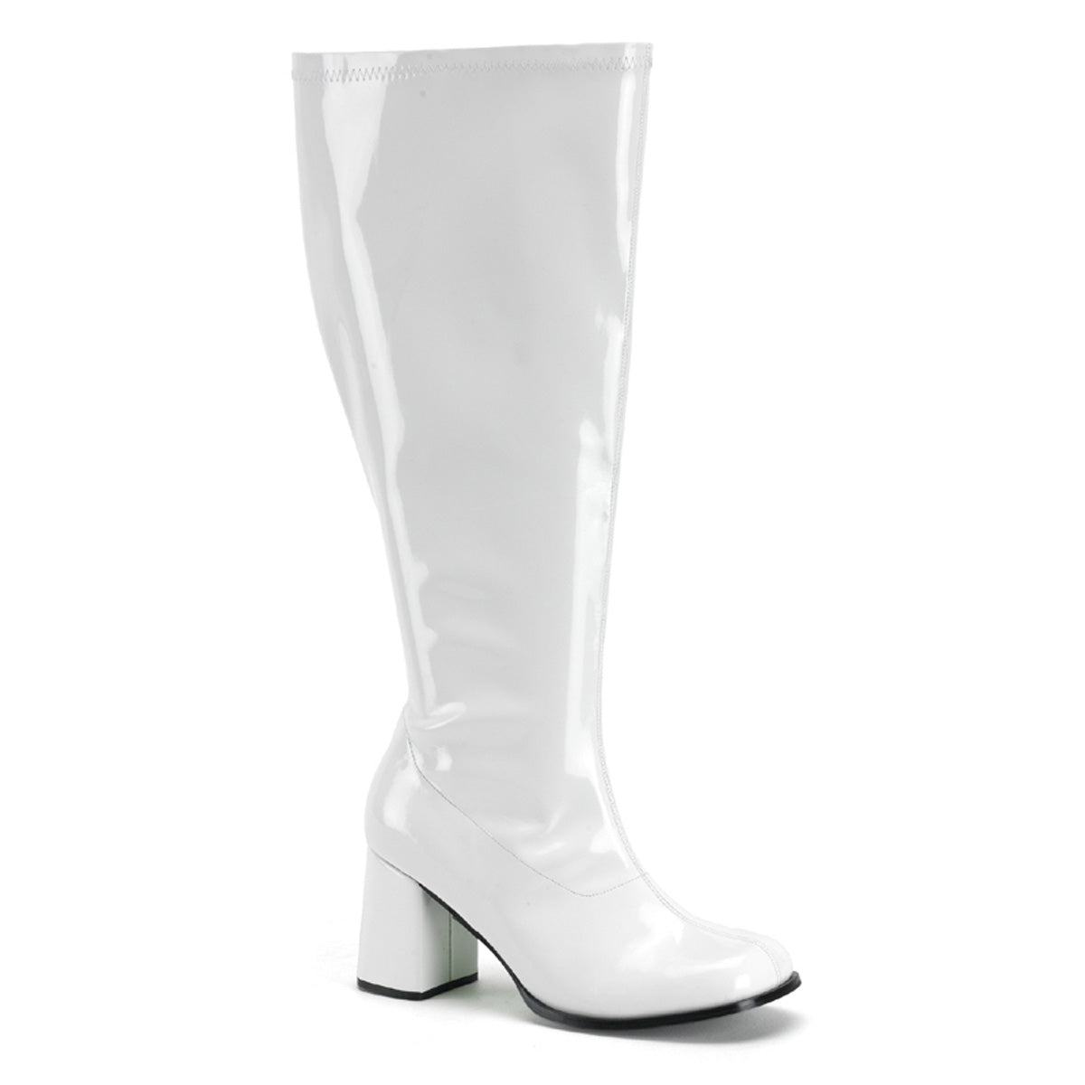 GOGO-300X - White Stretch Patent Wide Width Boots