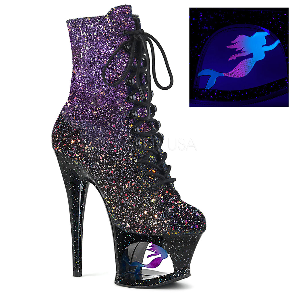 PLEASER Moon-1020MER Purple Black Ombre Glitter Mermaid Stripper Pole 7" Boots - A Shoe Addiction