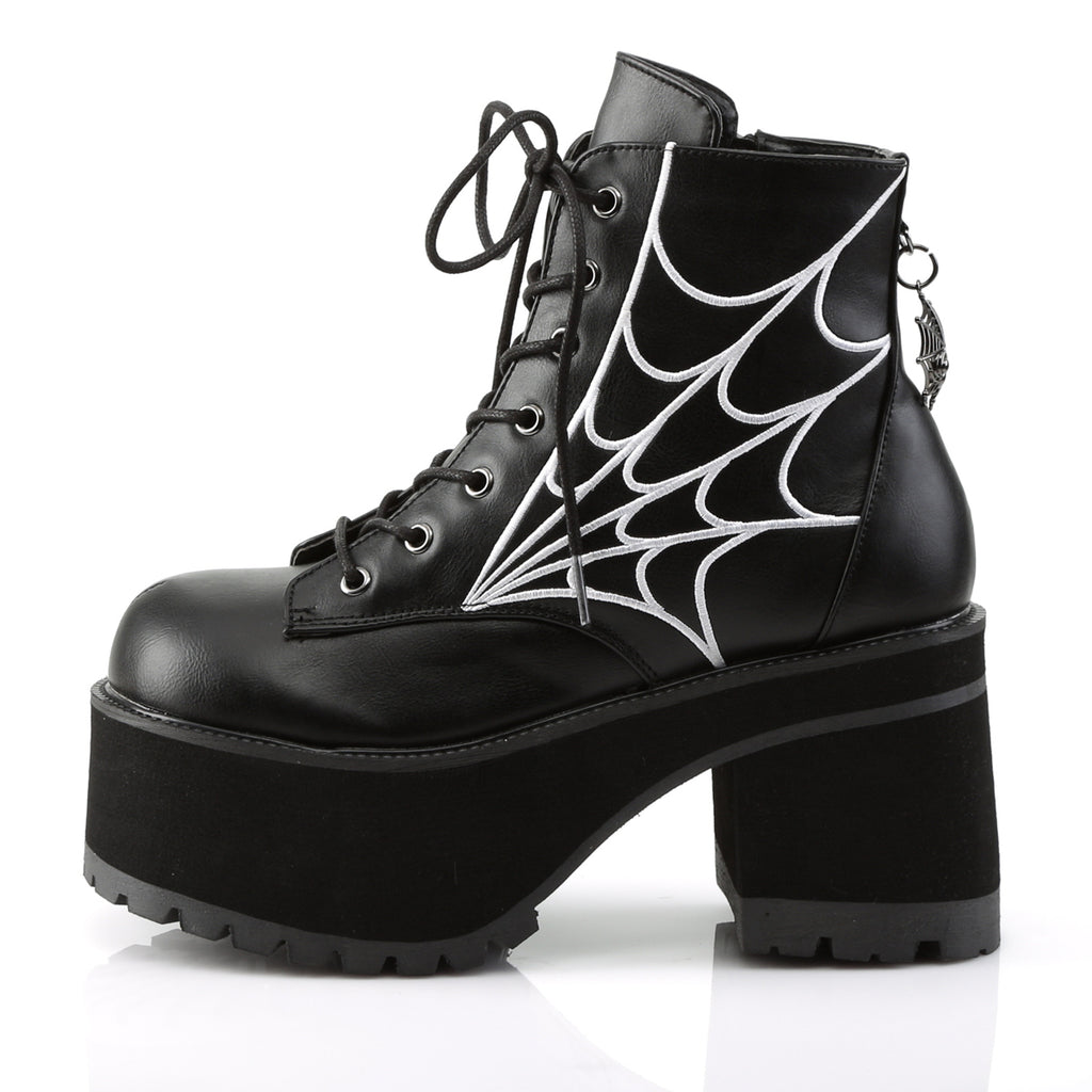 DEMONIA Ranger-105 Embroidered Spider Web Charm Goth Anke Calf Platforms Boots - A Shoe Addiction Australia