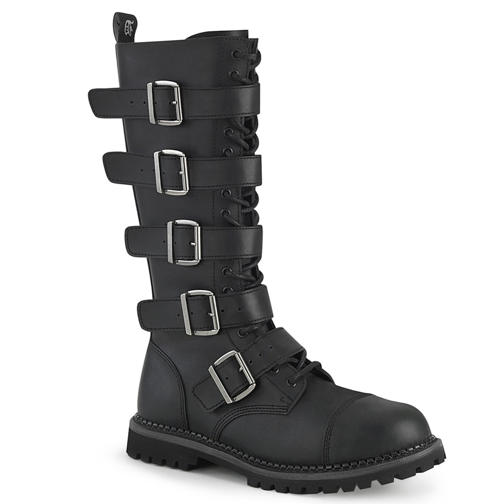 DEMONIA Riot-18BK Faux Vegan Leather Mens Unisex Goth Rocker Biker Combat Boots - A Shoe Addiction