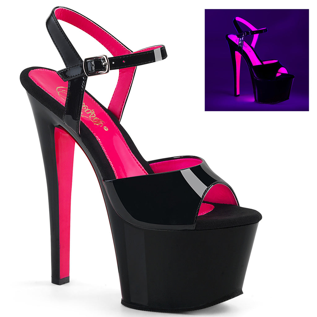 SKY-309TT - Black Patent/Neon Hot Pink Heels