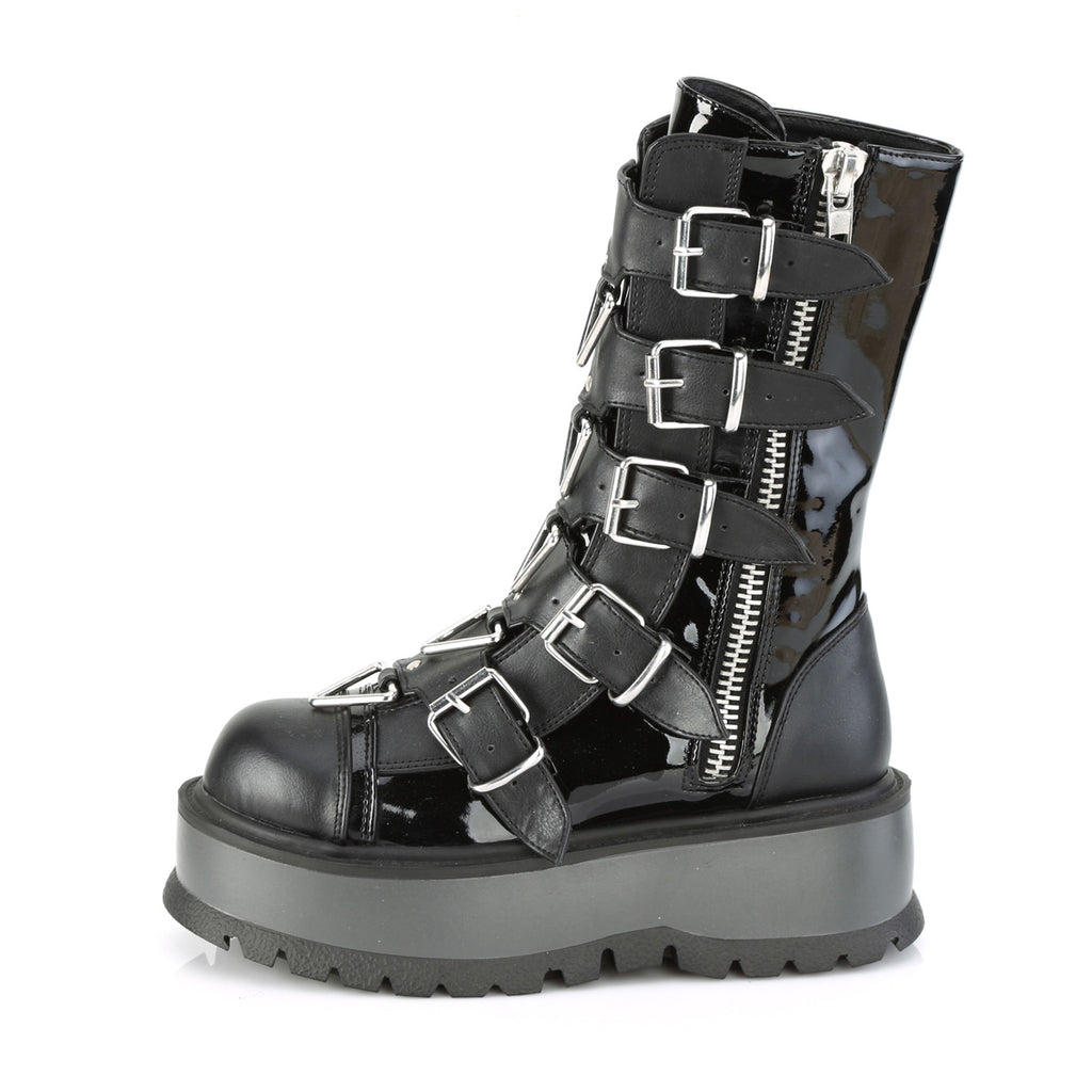 SLACKER-160 - Black Patent-Vegan Leather Boots