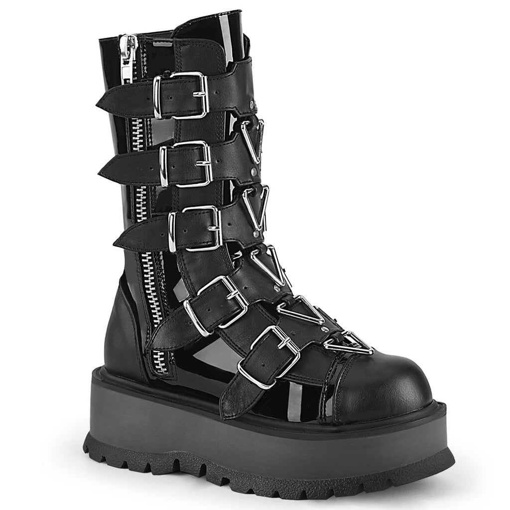 SLACKER-160 - Black Patent-Vegan Leather Boots