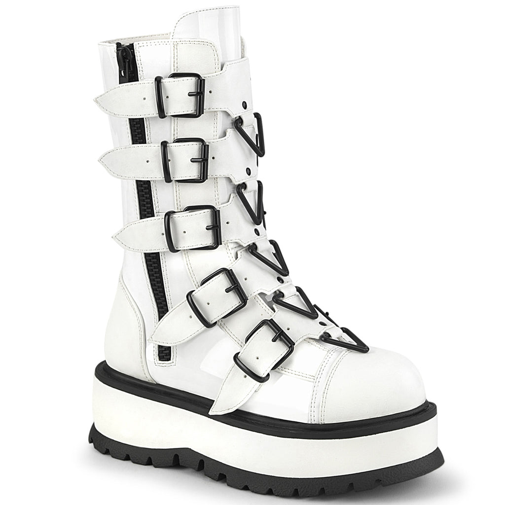 SLACKER-160 - White Patent Boots