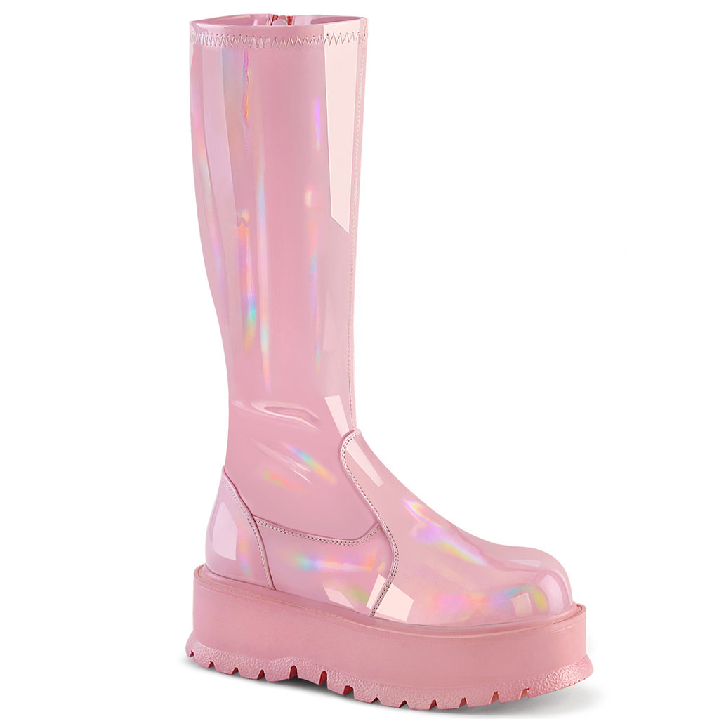 SLACKER-200 - Baby Pink Holo Patent Boots