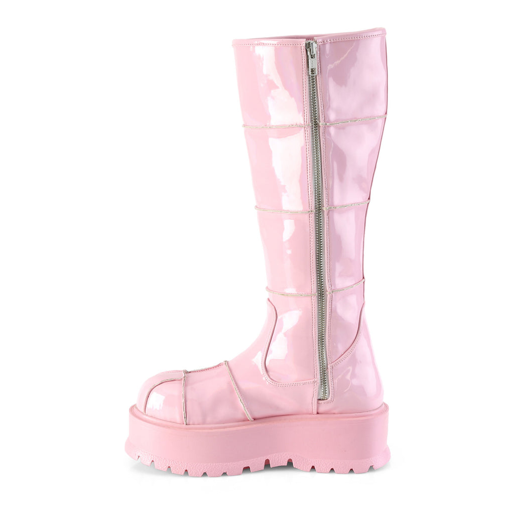 SLACKER-230 - Baby Pink Hologram Patent Boots