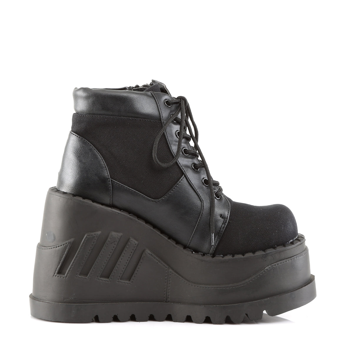 DEMONIA Stomp-10 Black Canvas Vegan Leather Goth Platforms Ankle Boots Booties - A Shoe Addiction Australia