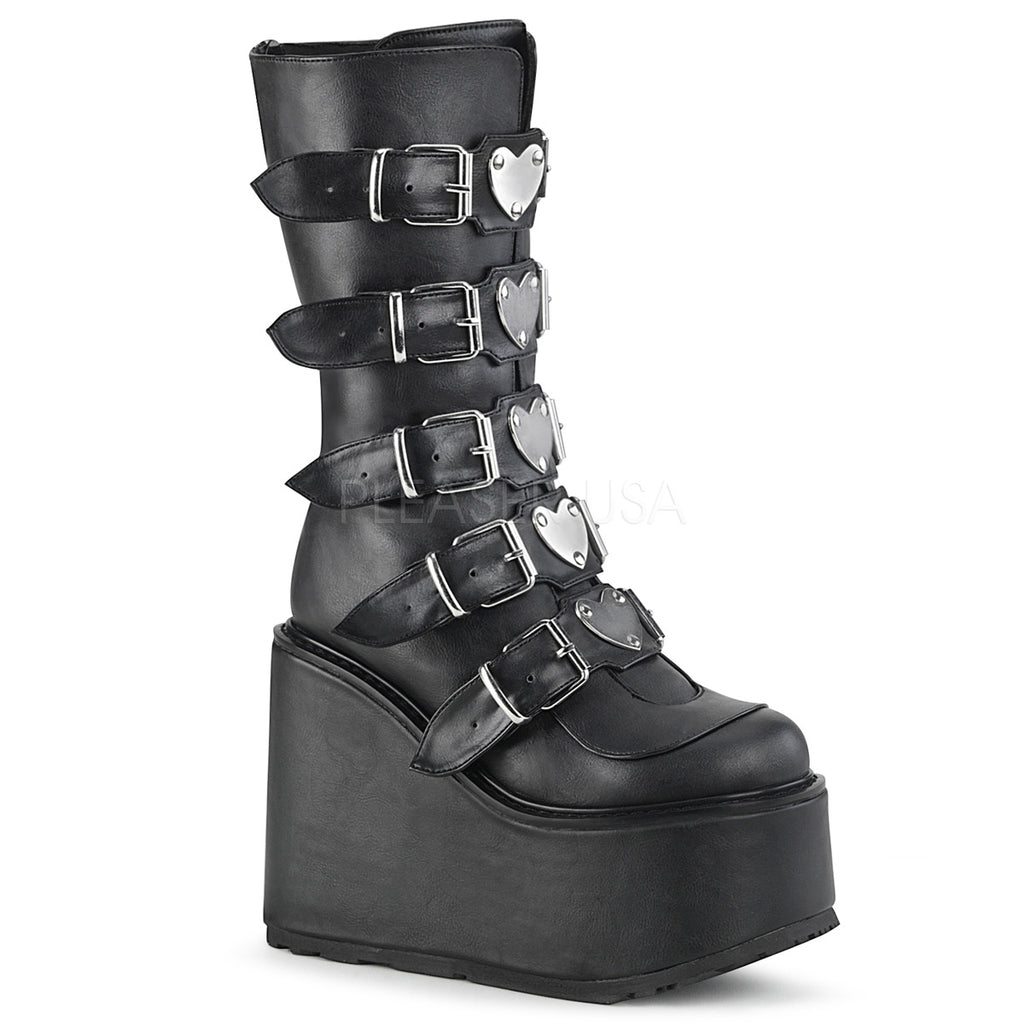 DEMONIA Swing-230 Women's Goth Metal Heart Plates Rainbow Platforms Wedges Boots - A Shoe Addiction